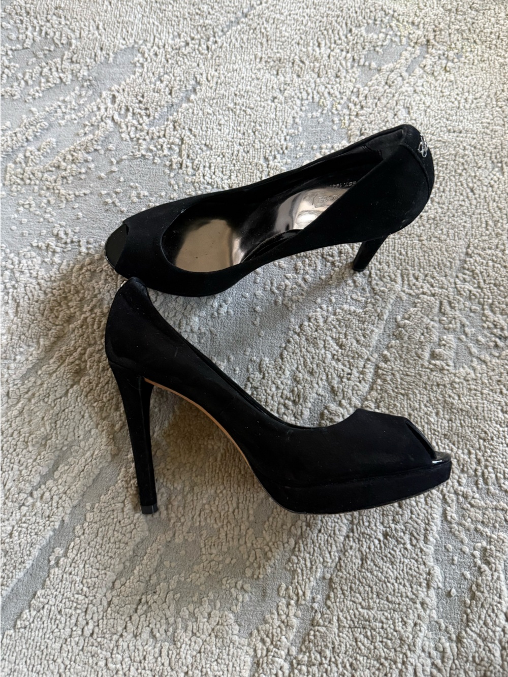 Coach Selma black pumps Platform Suede High Heel Open Toe Stiletto sexy 8